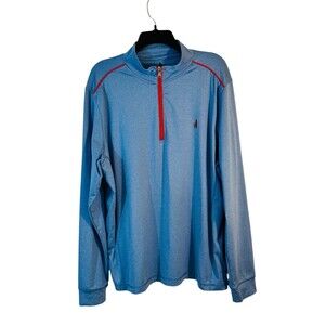 johnnie-o Prep-Formance Mens XL 1/4 Zip Long Sleeve Pullover Light Blue & Red